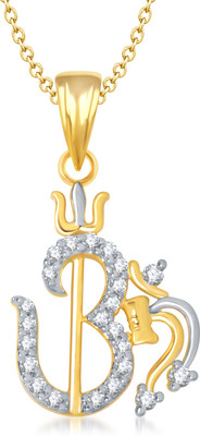 MEENAZ Om Trishul Yellow Gold God With Chain Cz Gifts Jewellery Set Gold-plated, Brass Cubic Zirconia, Diamond Alloy Pendant MEENAZ Om Trishul Yellow Gold God With Chain Cz Gifts Jewellery Set Gold-plated, Brass Cubic Zirconia, Diamond Alloy Pendant