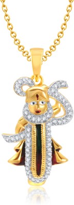 MEENAZ Shri Nath ji Yellow Gold God With Chain In American Diamond Cz Gifts Jewellery Set Gold-plated, Brass Cubic Zirconia, Diamond Alloy Pendant