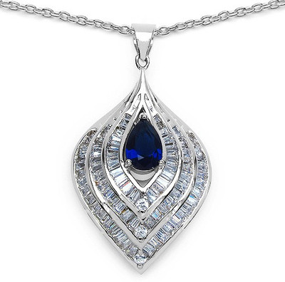 

Johareez 6.60 Grams Blue Cubic Zirconia & White Cubic Zirconia.925 Sterling Silver Pendant Rhodium Cubic Zirconia Sterling Silver Pendant
