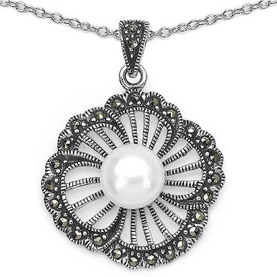 

Johareez 4.58 Grams Pearl & Marcasite .925 Sterling Silver Pendant Rhodium Pearl Sterling Silver Pendant