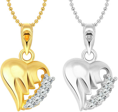 VIGHNAHARTA Gold Dust Heart Selfie Gold-plated Cubic Zirconia Alloy Pendant Set