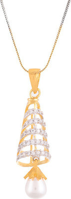 

Zeneme American Diamond Gold Plated Pendant Set with Chain for Women Gold-plated Cubic Zirconia Alloy