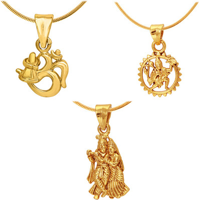 mahi Radha-krishna Hanuman & Shiva Gold-plated Alloy Pendant Set