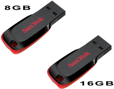 SanDisk Cruzer Blade Pack Of 8gb And 16 GB Pen Drive(Red, Black) available at flipkart for Rs.859