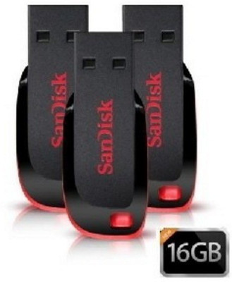 SanDisk Cruzer Blade USB Flash Drive (BLACK & RED) - 3pc 16 GB Pen Drive(Black) available at flipkart for Rs.1274