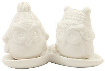 

Creative Co-op Ceramic Owl Salt And Pepper Shakers With Tray (Set Of 3)