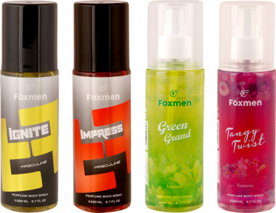 

Foxmen Ignite-Impress-GreenGrand-TangyTwist(Pack Of 4) Eau de Toilette - 800 ml(For Men & Women)