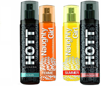 

Hott SWAGGER & AQUA + Naughty Girl SUMMER & FEMME Perfume SUPER SAVER Pack of 4 (1200 Sprays Each) Eau de Parfum - 135 ml(For Men & Women)
