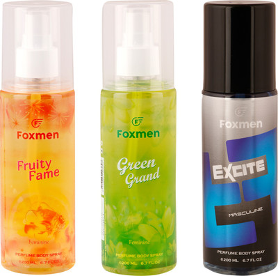 

Foxmen FruityFame-GreenGrand-Excite(Pack Of 3) Eau de Toilette - 600 ml(For Men & Women)