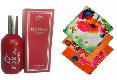 

Vablon Red Mirage Sports Perfume 120ML + 3 Women Cotton Handkerchiefs Eau de Parfum - 120 ml(For Women)