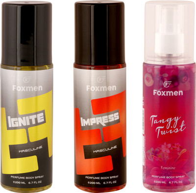 

Foxmen Ignite-Impress-TangyTwist(Pack Of 3) Eau de Toilette - 600 ml(For Men & Women)