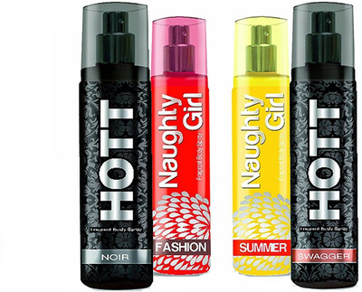 

Hott SWAGGER & NOIR + Naughty Girl FASHION & SUMMER Perfume SUPER SAVER Pack of 4 (1200 Sprays Each) Eau de Parfum - 135 ml(For Men & Women)