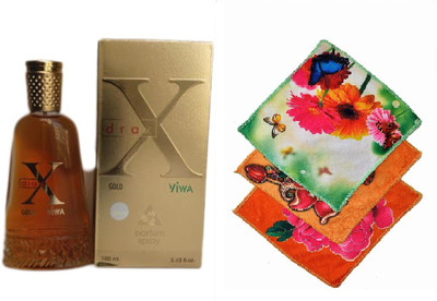 

Viwa XDrax Gold Perfume 100ML + 3 Women Cotton Handkerchiefs Eau de Parfum - 100 ml(For Women)