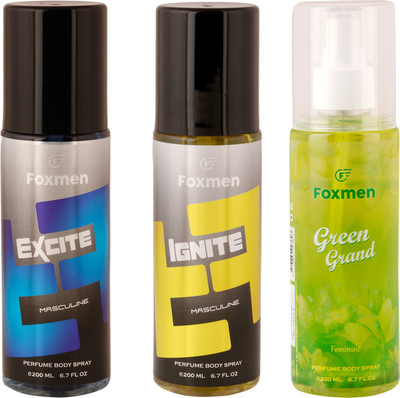 

Foxmen Excite-Ignite-GreenGrand(Pack Of 3) Eau de Toilette - 600 ml(For Men & Women)