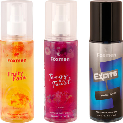 Foxmen FruityFame-TangyTwist-Excite(Pack Of 3) Eau de Toilette - 600 ml(For Men & Women)