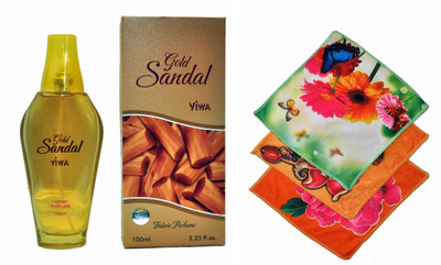 Viwa Woody Gold Sandal Perfume 100ML + 3 Women Cotton Handkerchiefs Eau de Parfum - 100 ml(For Women)