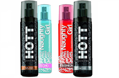 

Hott MUSK & NOIR + Naughty Girl FASHION & ECHO Perfume SUPER SAVER Pack of 4 (1200 Sprays Each) Eau de Parfum - 135 ml(For Men & Women)