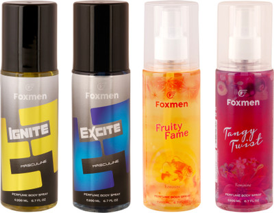 

Foxmen Ignite-Excite-FruityFame-TangyTwist(Pack Of 4) Eau de Toilette - 800 ml(For Men & Women)