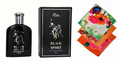 

Vablon Black Sport Perfume 100ML + 3 Women Cotton Handkerchiefs Eau de Parfum - 100 ml(For Women)