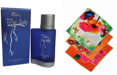 

Vablon Blue lady Perfume 100ML + 3 Women Cotton Handkerchiefs Eau de Parfum - 100 ml(For Women)