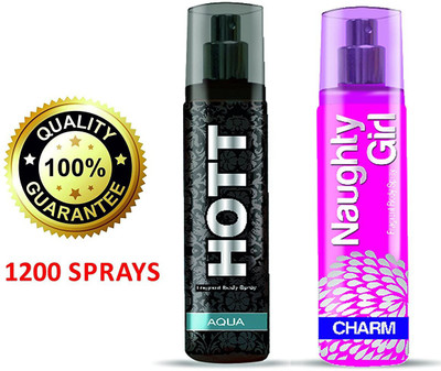 

Hott Aqua & Naughty Girl CHARM Perfume Combo For Couple (1200 Sprays Each) Eau de Parfum - 135 ml(For Men & Women)