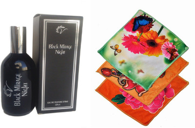 

Vablon Black Mirage Night Perfume 120ML + 3 Women Cotton Handkerchiefs Eau de Parfum - 120 ml(For Women)