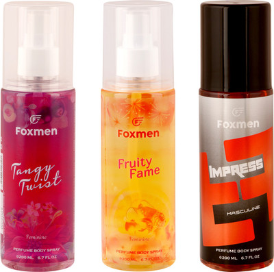 

Foxmen TangyTwist-FruityFame-Impress(Pack Of 3) Eau de Toilette - 600 ml(For Men & Women)