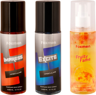 

Foxmen Impress-Excite-FruityFame(Pack Of 3) Eau de Toilette - 600 ml(For Men & Women)