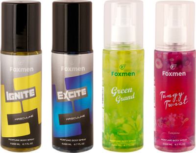 

Foxmen Ignite-Excite-GreenGrand-TangyTwist(Pack Of 4) Eau de Toilette - 800 ml(For Men & Women)