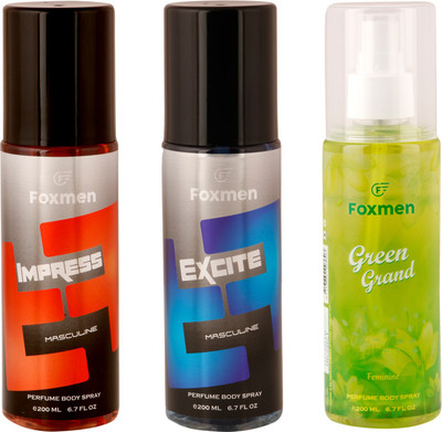 

Foxmen Impress-Excite-GreenGrand(Pack Of 3) Eau de Toilette - 600 ml(For Men & Women)