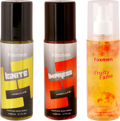 

Foxmen Ignite-Impress-FruityFame(Pack Of 3) Eau de Toilette - 600 ml(For Men & Women)