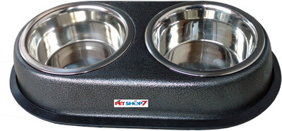 

Petshop7 Metallic Grey 500ML Dog Bowl Double Diner Oval Steel Pet Bowl(500 ml Grey)