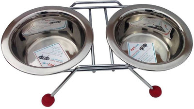

Pet Zone India Double Diner Wire Set Oval Steel, Stainless Steel Pet Bowl(400 X 2 ml Steel, Silver)