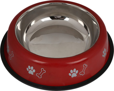 

TommyChew Simple Round Steel Pet Bowl(400 ml Red)