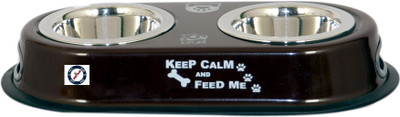 

Pethub Double Dinner Set Small Round Stainless Steel Pet Bowl(920 ml Brown)