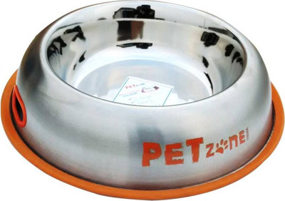 

Pet Zone India Belly Bowl Round Stainless Steel Pet Bowl(1600 ml Silver, Orange)