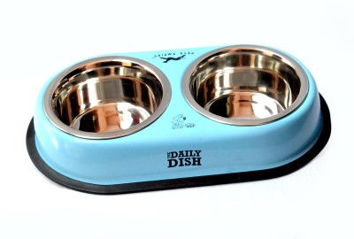 Pethub Double Dinner Set Extra Small SKY BLUE Round Stainless Steel Pet Bowl(500 ml Blue)