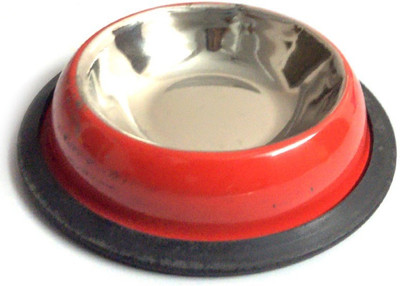 

Paw Zone Round Stainless Steel Pet Bowl(250 ml Red)