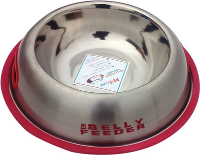 

Pet Zone India Round Stainless Steel Pet Bowl(700 ml Silver, Red)