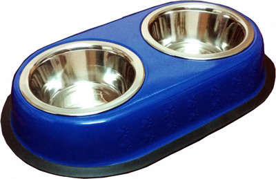 

Petshop7 920 ML Double Diner Oval Stainless Steel Pet Bowl(220 ml Blue)