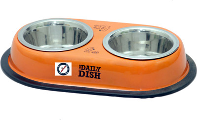 

Pethub Double Dinner Set Small Round Stainless Steel Pet Bowl(920 ml Orange)