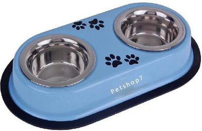 Petshop7 Light Blue 920ML Medium Dog Double Dinner Set Square Stainless Steel Pet Bowl(920 ml Blue) available at flipkart for Rs.619