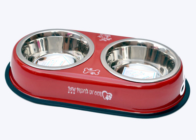 

Pethub Double Dinner Set Medium RED Round Stainless Steel Pet Bowl(1800 ml Red)