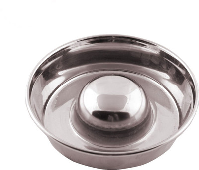 

Dog Spot Slow Feeding Bowl Round Aluminium Pet Bowl(1 L Silver)