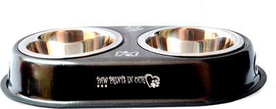 

Pethub Double Dinner Set Extra Small BLACK Round Stainless Steel Pet Bowl(500 ml Black)