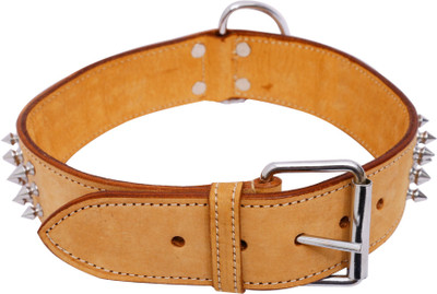 

Pet Bliss LEATHER COLLAR WITH TRIPLE STUDD XXL Plain Dog Collar Charm(Beige, Round)