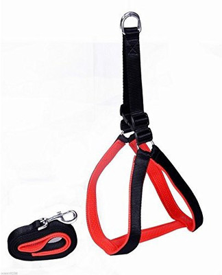 

Petshop7 Nylon Black & Red 0.75 inch padded (Chest Size : 22-25 inch)  Dog Harness & Leash(, Black, Red