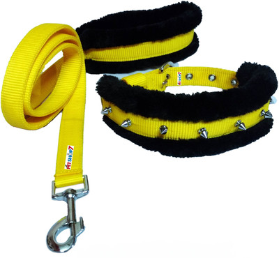 

Petshop7 Nylon Yellow Spiked fur 1 Inch  Dog Collar & Leash(, Yellow and Black