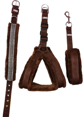 

Petshop7 Nylon Brown 1 inch Fur harness, Collar & Leash (Chest Size : 26-30 inch)  Dog Harness & Leash(, Brown
