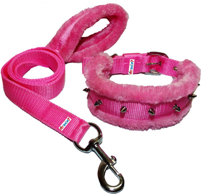 

Petshop7 Pink Nylon Spike Fur 1.25 Inch  Dog Collar & Leash(, Pink